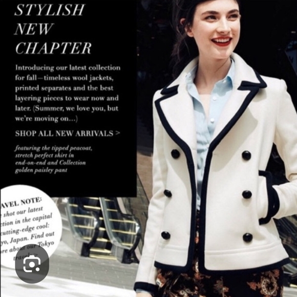 J. Crew Antique White and Black Pea Coat - Picture 2 of 12